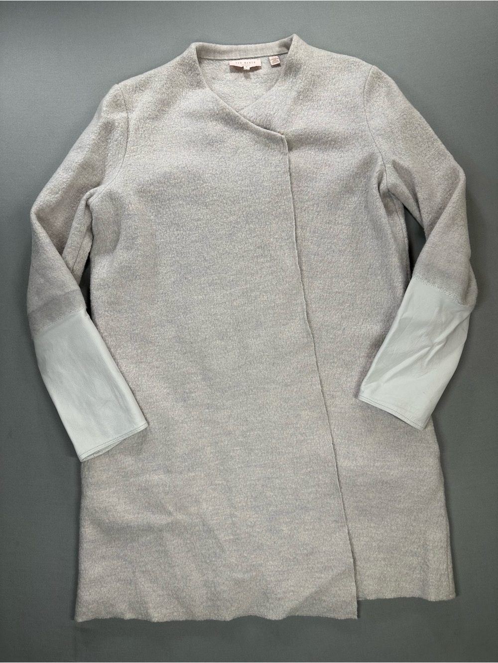 Ted Baker Wool & Leather Asymmetrical Sweater Jacket, Minimalist Chic - Womens 2